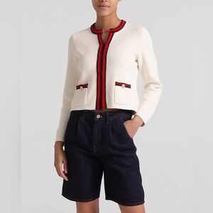 J. Crew Emilie Sweater Jacket With Contrast Trim, Size M